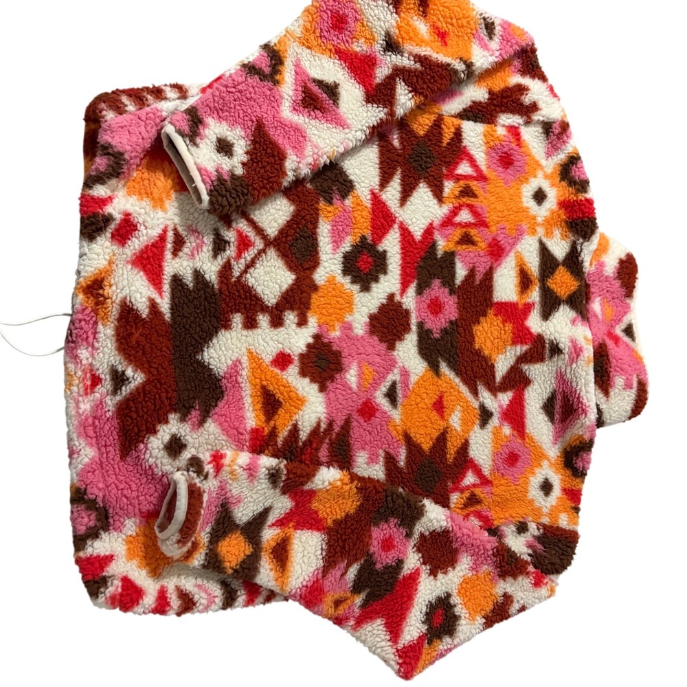 No Boundaries Pink Orange Aztec Sherpa Fleece Quarter Zip Pullover Large 11-13
